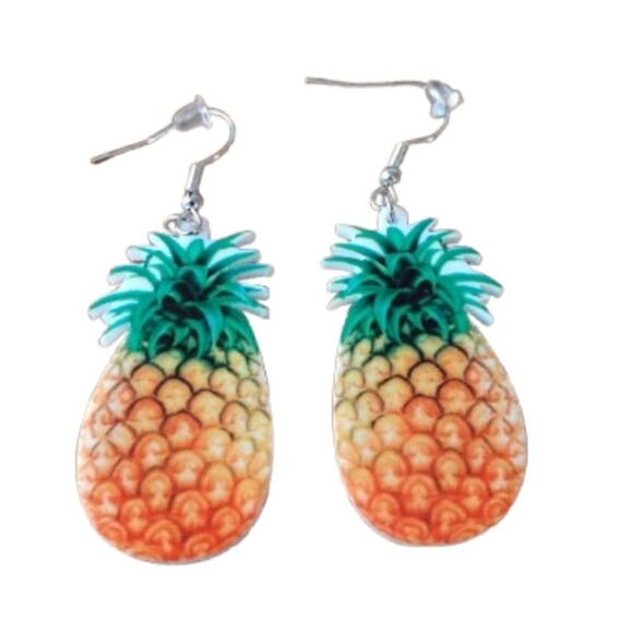 Jewelry - Women pineapple drop earrings dangle orange green teardrop shape novelty